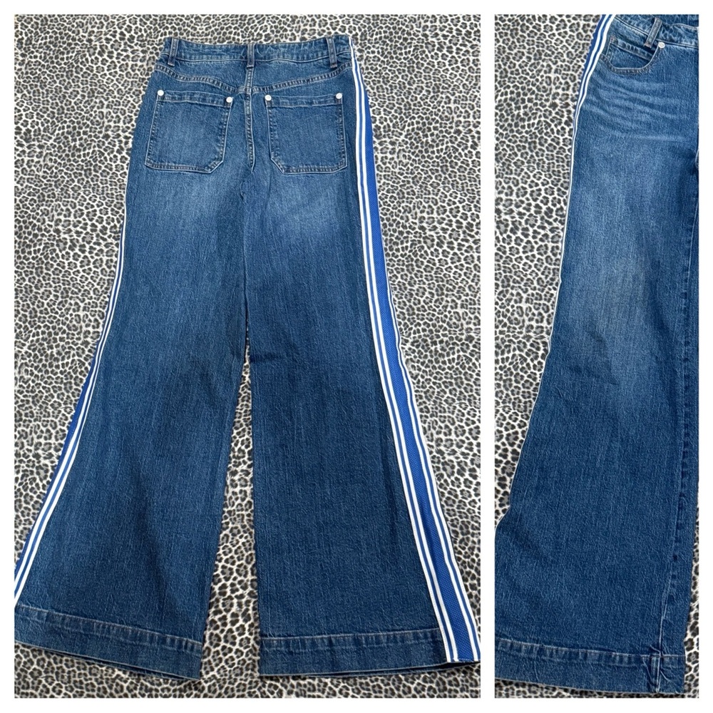 Anthropologie Maeve High Rise Side Stripe Flare Wide Leg Denim Jean Size 27 NWT - Picture 4 of 6